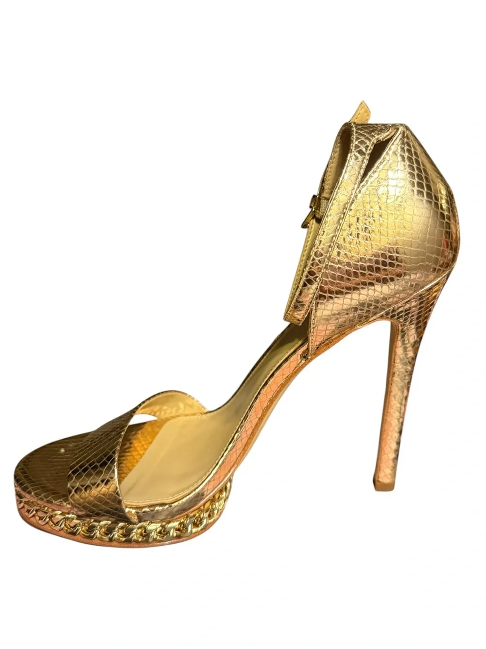 MICHAEL KORS Jordyn Metallic Gold Snake Embossed Leather Platform Sandals Sz 7